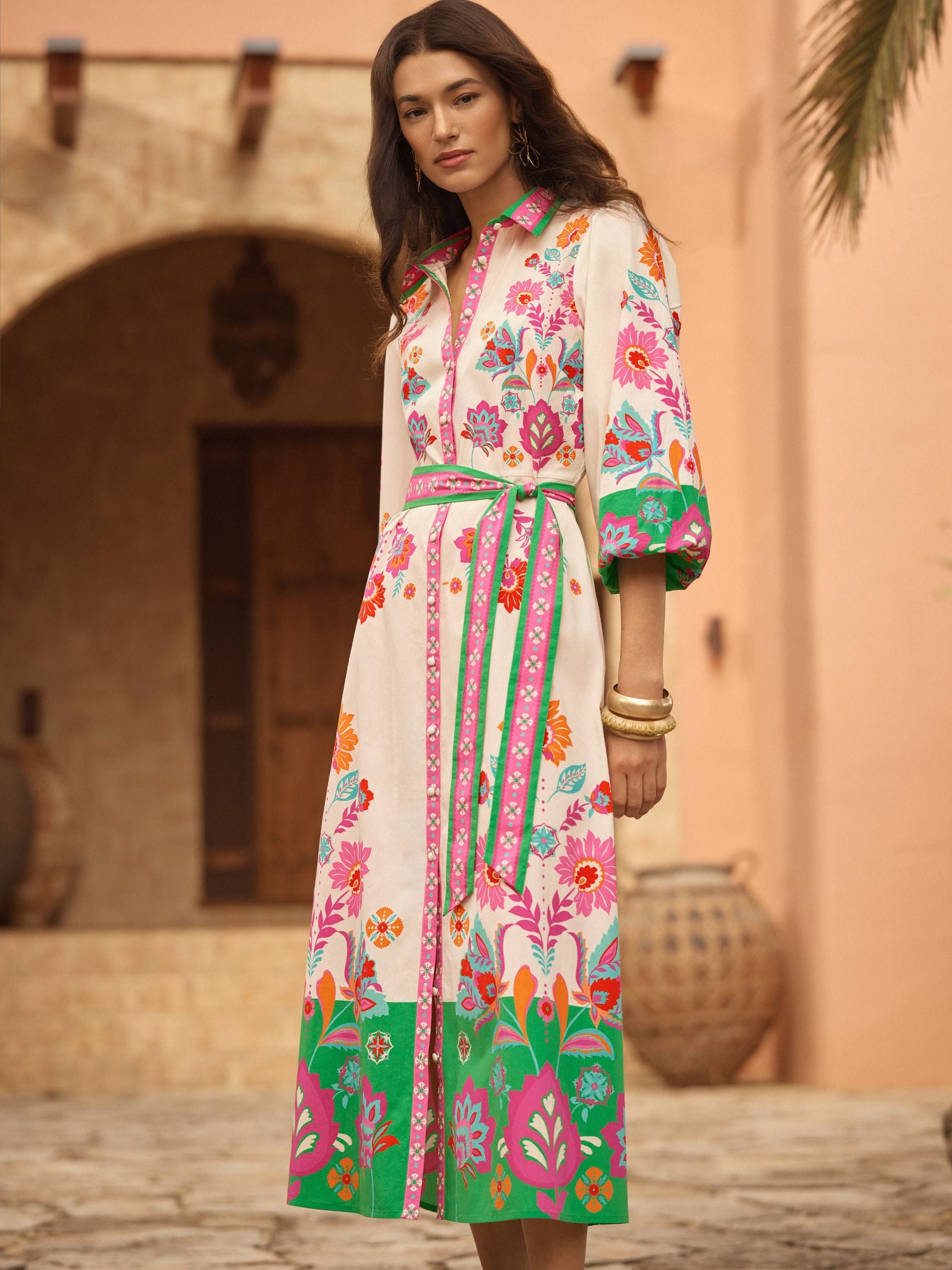 Buy Love & Roses Multi Floral Placement Petite Tie Waist Shirt