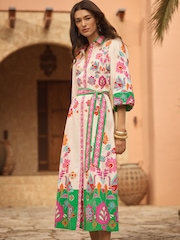 Placement fleuri multicolore - Love & Roses Robe mi-longue chemise Ceinturée - Image 3 de 4