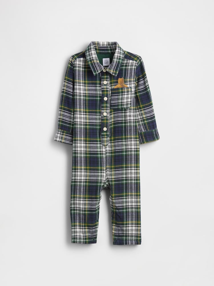 Gap Navy Blue Flannel Bear Pocket One-Piece Sleepsuit (0-24mths) - Image 1 of 3 Gap Navy Blue Flannel Bear Pocket One-Piece Sleepsuit (0-24mths) - Image 1 of 3
