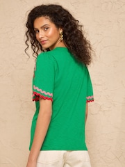 Love & Roses Bright Green Crew Neck Ric Rac Sleeve Scallop T-Shirt - Image 4 of 4