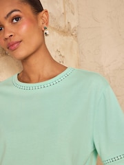 Love & Roses Mint Green Crochet Trim Crew Neck Boxy T-Shirt - Image 2 of 4