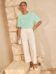 Love & Roses Mint Green Crochet Trim Crew Neck Boxy T-Shirt - Image 3 of 4