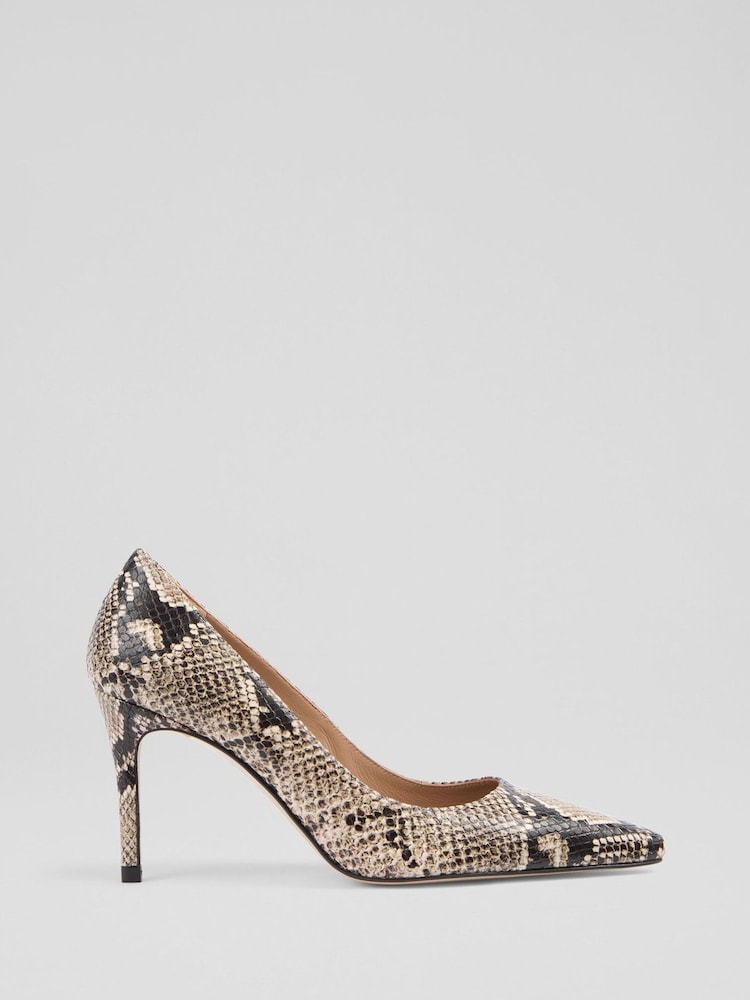 LK Bennett Black New Floret Snake Effect Heel Courts - Image 1 of 3 LK Bennett Black New Floret Snake Effect Heel Courts - Image 1 of 3