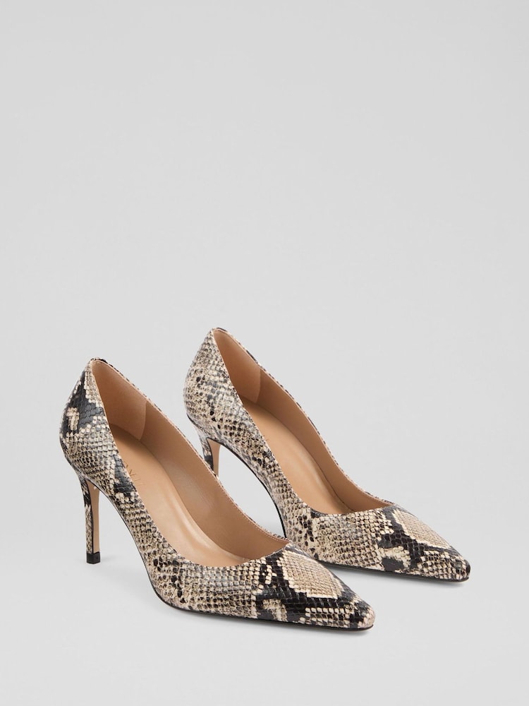 LK Bennett Black New Floret Snake Effect Heel Courts - Image 2 of 3 LK Bennett Black New Floret Snake Effect Heel Courts - Image 2 of 3