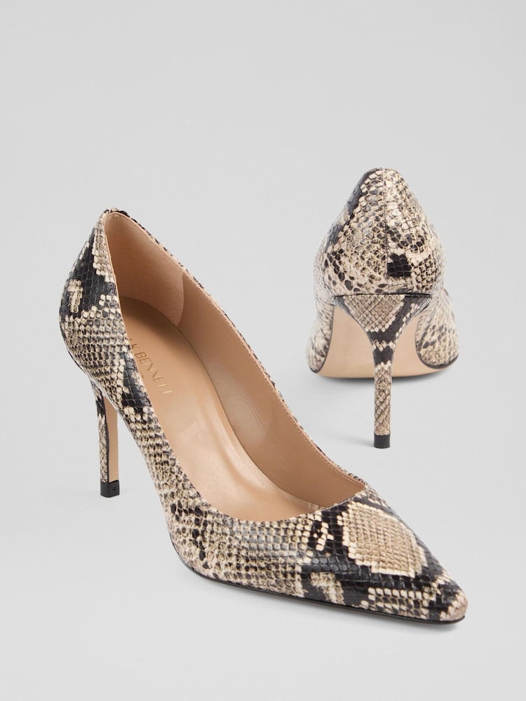 LK Bennett Black New Floret Snake Effect Heel Courts - Image 3 of 3 LK Bennett Black New Floret Snake Effect Heel Courts - Image 3 of 3