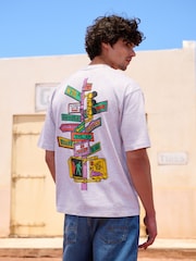 Grey Skate Street Sign Relaxed Fit Graphic Print Heavy Weight T-Shirt - Image 1 of 8