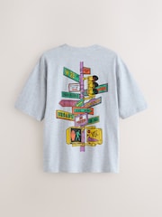 Grey Skate Street Sign Relaxed Fit Graphic Print Heavy Weight T-Shirt - Image 6 of 8