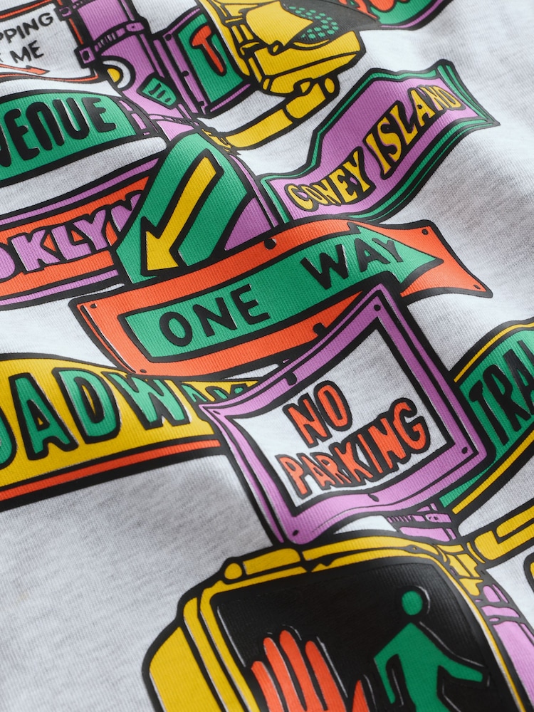 Grey Skate Street Sign Relaxed Fit Graphic Print Heavy Weight T-Shirt - Image 8 of 8