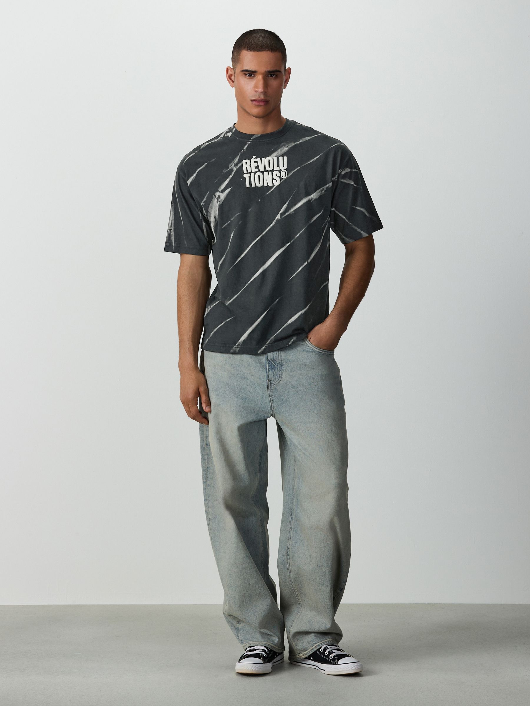Buy Black Tiedye Relaxed Fit Graphic Print Heavy Weight T-Shirt
