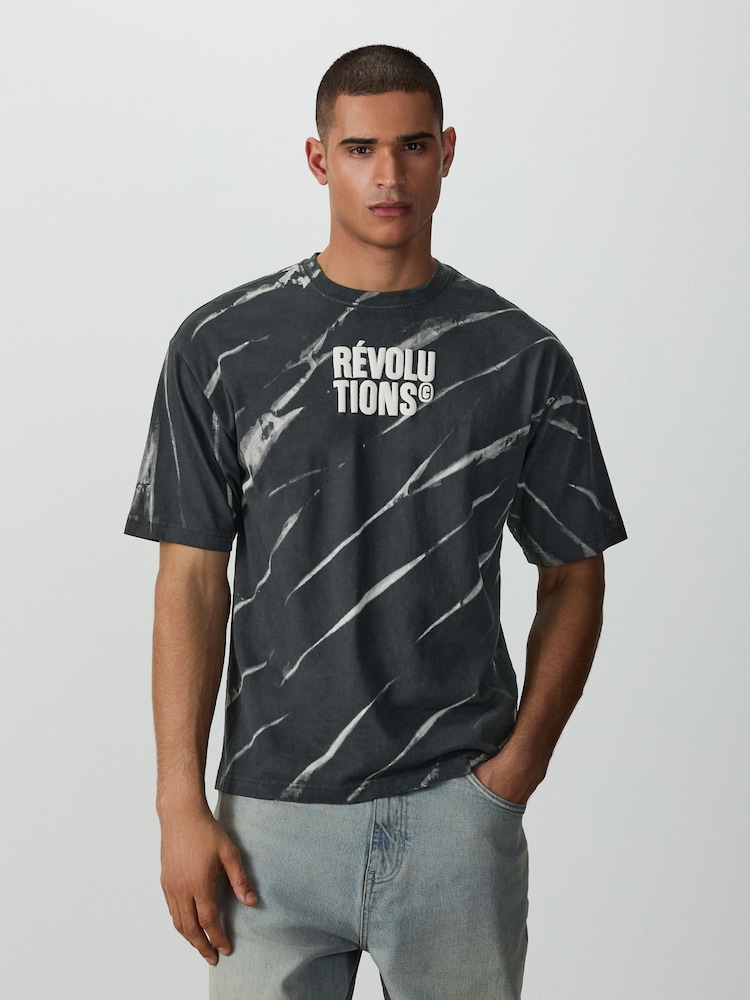 Black Tiedye Relaxed Fit Graphic Print Heavy Weight T-Shirt - Image 2 of 8