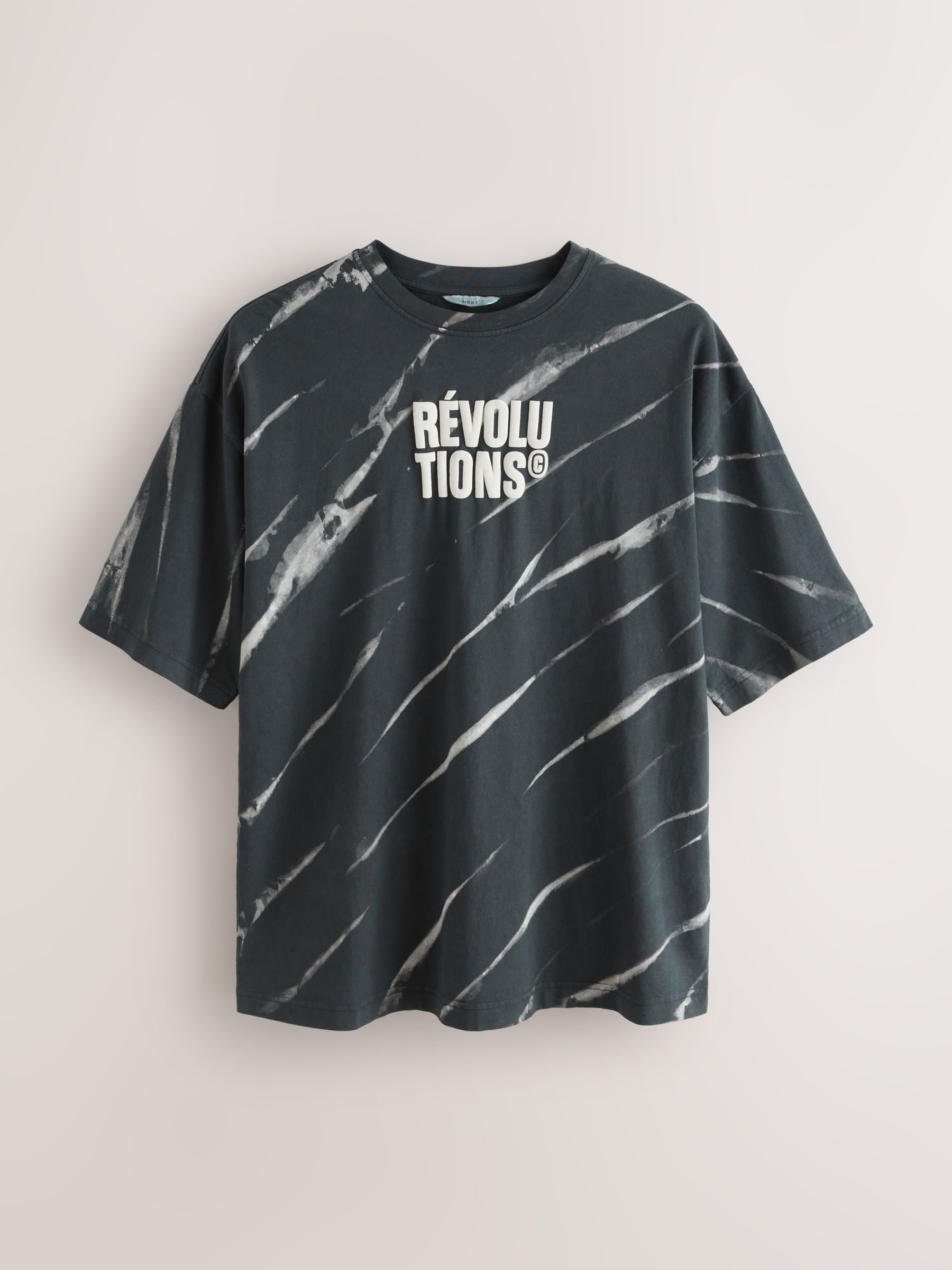 Buy Black Tiedye Relaxed Fit Graphic Print Heavy Weight T-Shirt