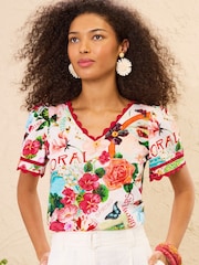 Love & Roses Red Floral Seedpacket Print Scallop T-Shirt - Image 1 of 4