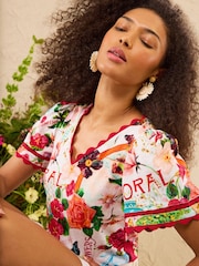 Love & Roses Red Floral Seedpacket Print Scallop T-Shirt - Image 3 of 4