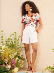 Love & Roses Red Floral Seedpacket Print Scallop T-Shirt - Image 4 of 4