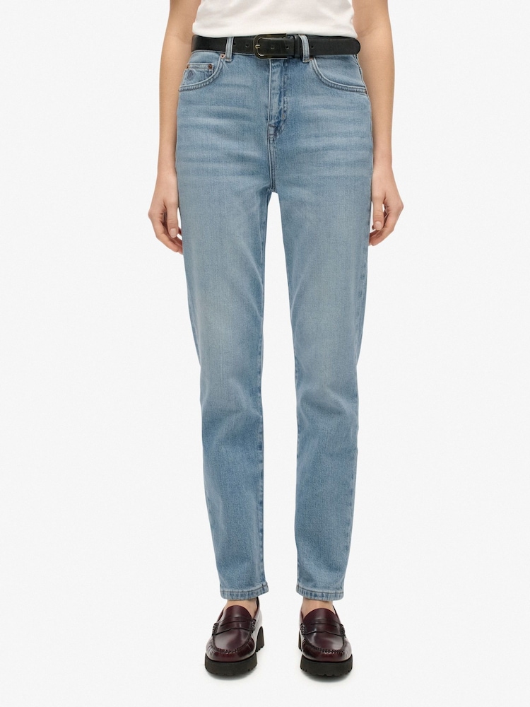 Superdry Blue Organic Cotton High Rise Mom Jeans - Image 1 of 7