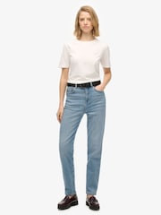 Superdry Blue Organic Cotton High Rise Mom Jeans - Image 4 of 7