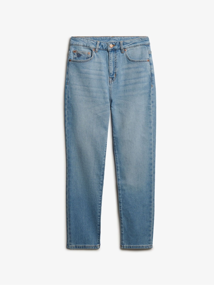 Superdry Blue Organic Cotton High Rise Mom Jeans - Image 7 of 7 Superdry Blue Organic Cotton High Rise Mom Jeans - Image 7 of 7