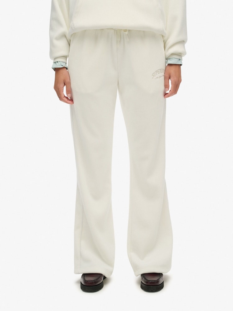 Superdry White Country Club Velour Straight Joggers - Image 1 of 7 Superdry White Country Club Velour Straight Joggers - Image 1 of 7