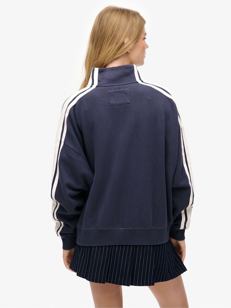 Superdry Blue Athletic Essentials Applique Loose Zip Track Top - Image 2 of 7 Superdry Blue Athletic Essentials Applique Loose Zip Track Top - Image 2 of 7