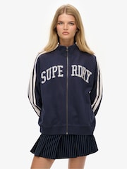 Superdry Blue Athletic Essentials Applique Loose Zip Track Top - Image 3 of 7