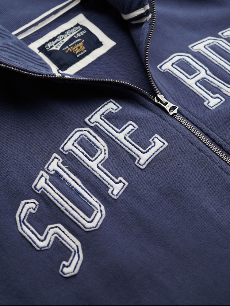 Superdry Blue Athletic Essentials Applique Loose Zip Track Top - Image 7 of 7 Superdry Blue Athletic Essentials Applique Loose Zip Track Top - Image 7 of 7