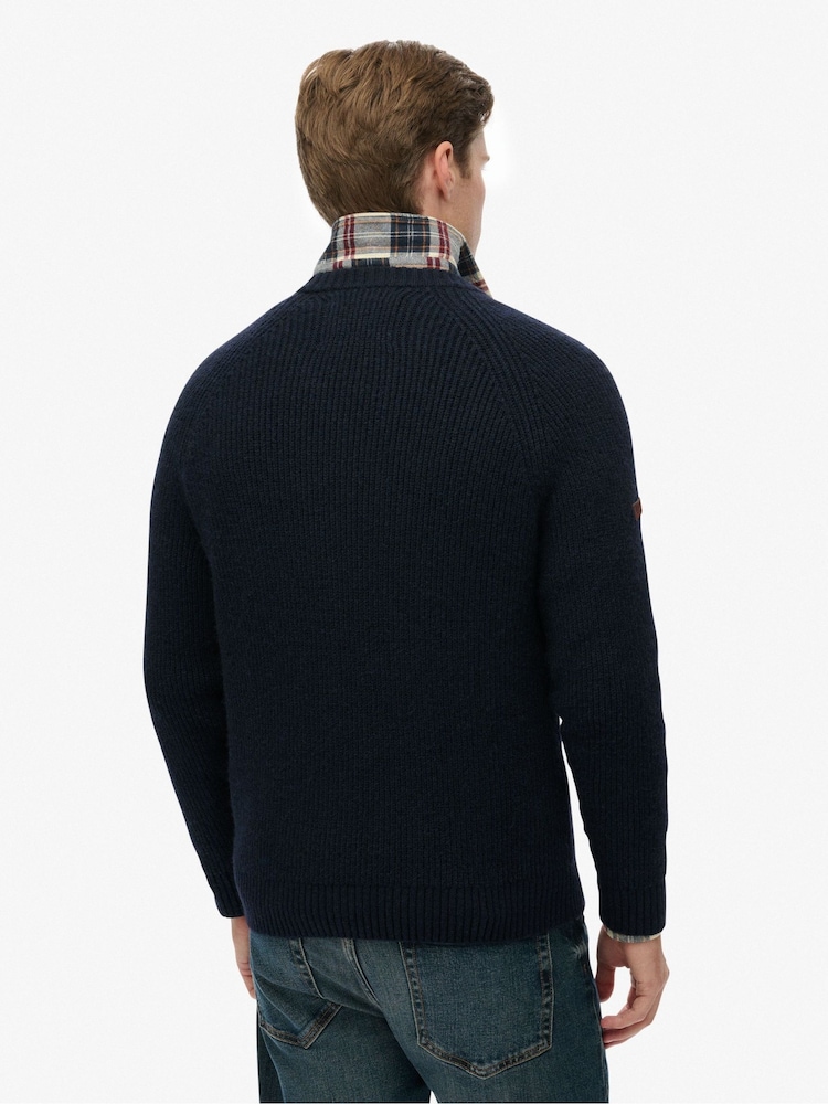 Superdry Blue Chunky Raglan Jumper - Image 2 of 6 Superdry Blue Chunky Raglan Jumper - Image 2 of 6