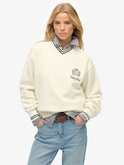 Superdry White Country Club V-Neck Sweattop - Image 1 of 6