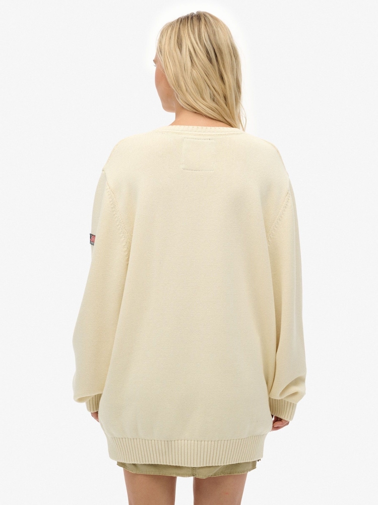 Superdry White Oversized V-Neck Jumper - Image 2 of 6 Superdry White Oversized V-Neck Jumper - Image 2 of 6