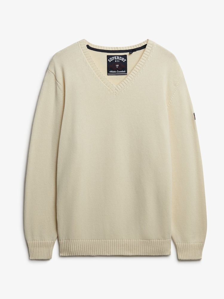 Superdry White Oversized V-Neck Jumper - Image 6 of 6 Superdry White Oversized V-Neck Jumper - Image 6 of 6