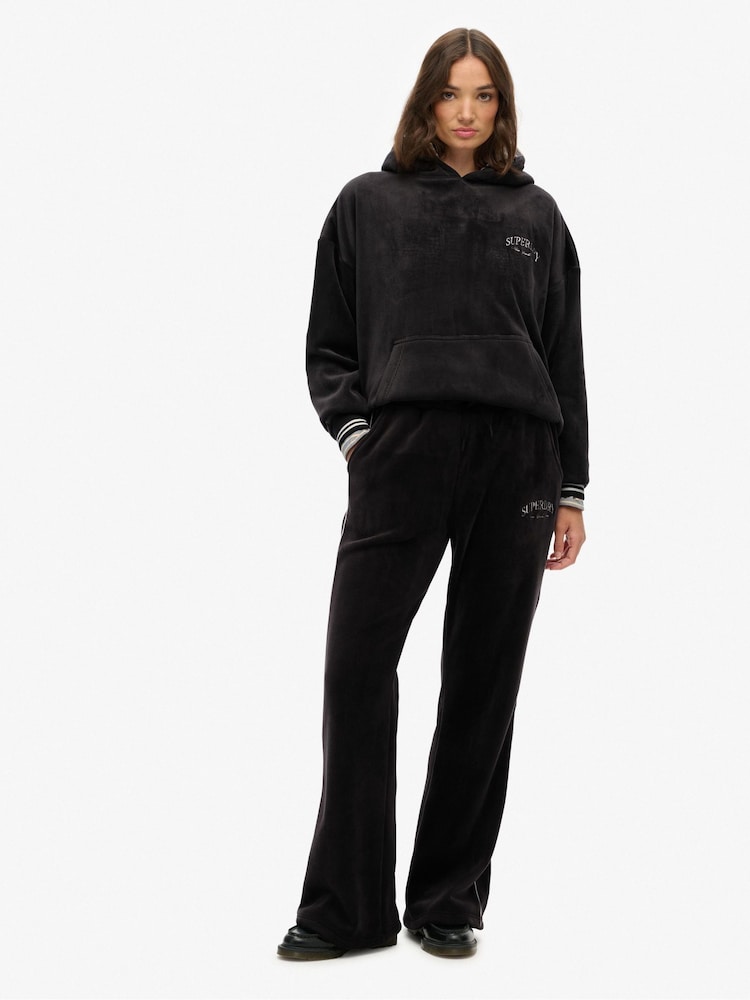 Superdry Black Country Club Velour Straight Joggers - Image 1 of 8 Superdry Black Country Club Velour Straight Joggers - Image 1 of 8