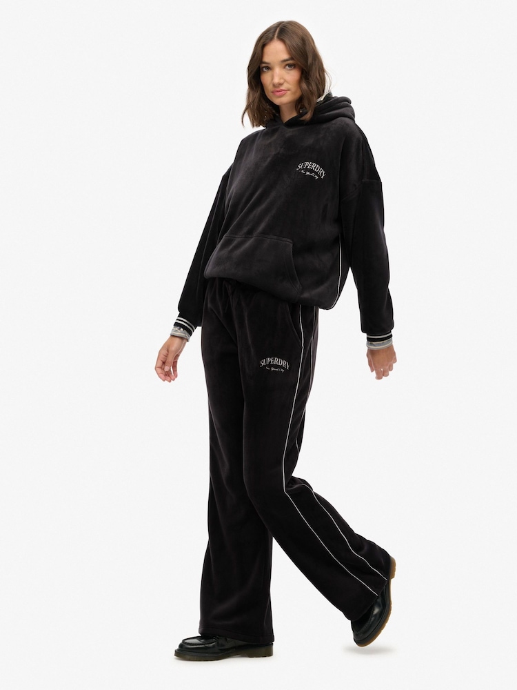 Superdry Black Country Club Velour Straight Joggers - Image 2 of 8 Superdry Black Country Club Velour Straight Joggers - Image 2 of 8