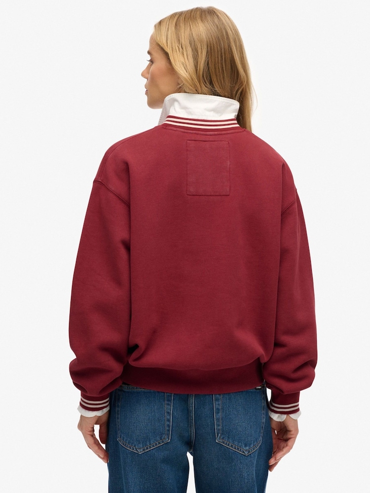 Superdry Red Country Club V-Neck Sweattop - Image 2 of 7