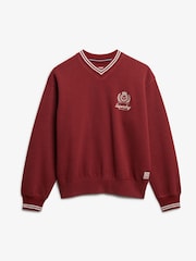 Superdry Red Country Club V-Neck Sweattop - Image 6 of 7