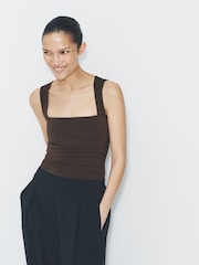 The Set 2 Pack Square Neck Ruched Bodysuit Black/Chocolate Brown - Image 2 of 6