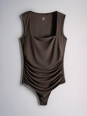 The Set 2 Pack Square Neck Ruched Bodysuit Black/Chocolate Brown - Image 4 of 6