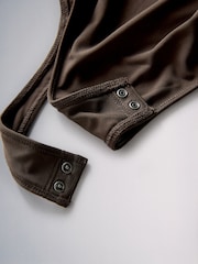 The Set 2 Pack Square Neck Ruched Bodysuit Black/Chocolate Brown - Image 6 of 6