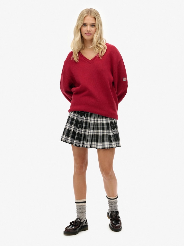 Superdry Red Oversized V-Neck Jumper - Image 1 of 6 Superdry Red Oversized V-Neck Jumper - Image 1 of 6