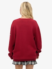 Superdry Red Oversized V-Neck Jumper - Image 3 of 6