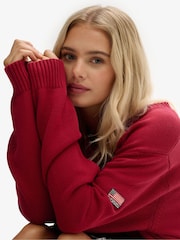 Superdry Red Oversized V-Neck Jumper - Image 4 of 6