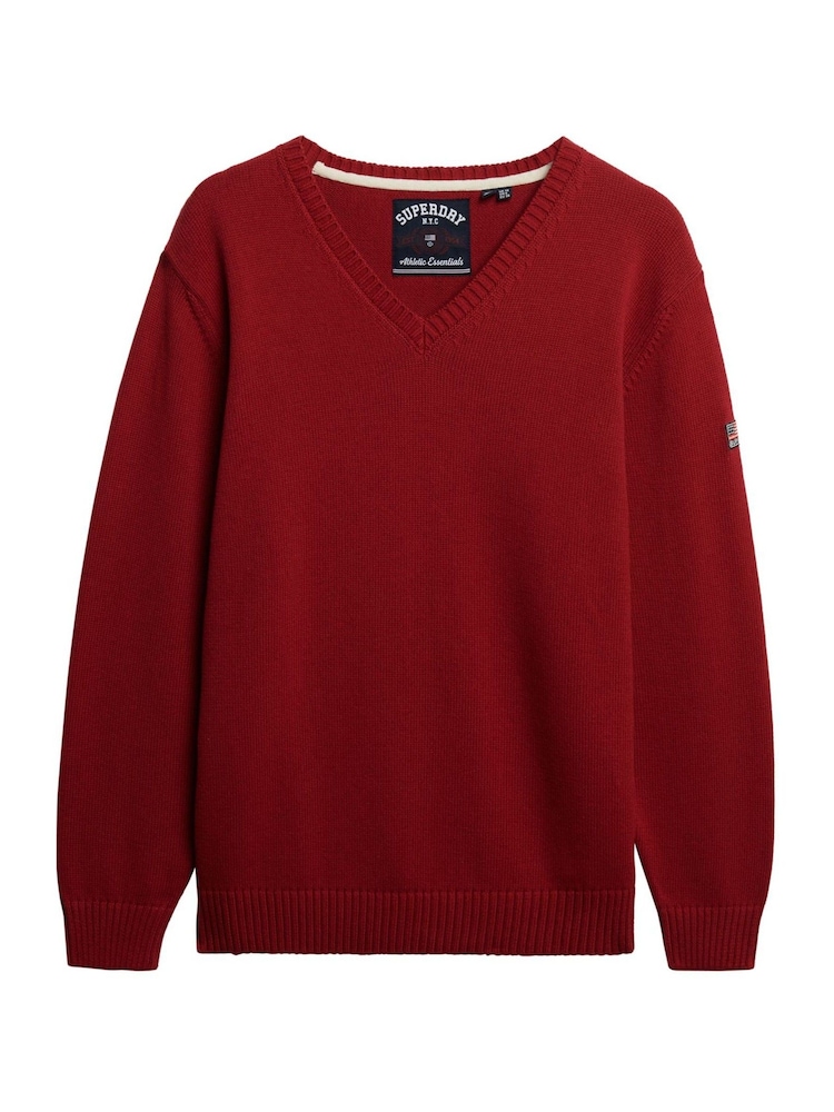 Superdry Red Oversized V-Neck Jumper - Image 6 of 6 Superdry Red Oversized V-Neck Jumper - Image 6 of 6