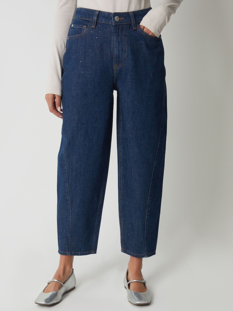 Threadbare Blue Embellished Barrel Leg Jeans - Image 1 of 4 Threadbare Blue Embellished Barrel Leg Jeans - Image 1 of 4