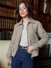 Threadbare Tan Brown Houndstooth Check Faux Wool Jacket - Image 1 of 5