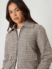 Threadbare Tan Brown Houndstooth Check Faux Wool Jacket - Image 5 of 5