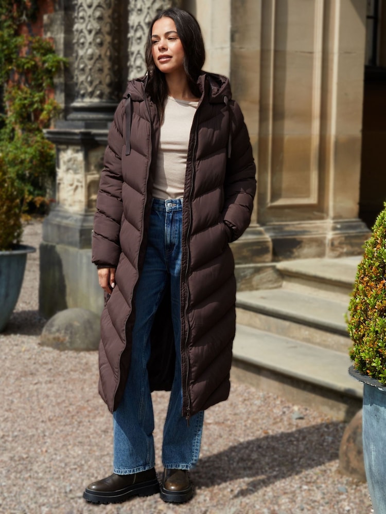 Threadbare Brown Padded Maxi Coat - Image 1 of 5 Threadbare Brown Padded Maxi Coat - Image 1 of 5