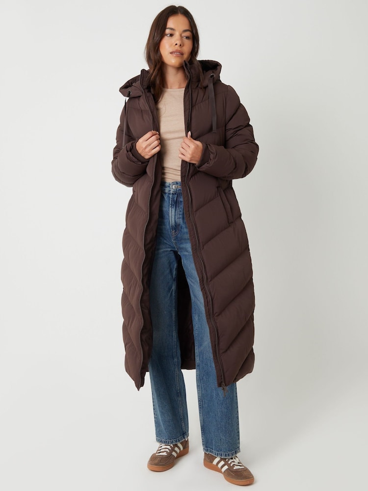 Threadbare Brown Padded Maxi Coat - Image 2 of 5 Threadbare Brown Padded Maxi Coat - Image 2 of 5