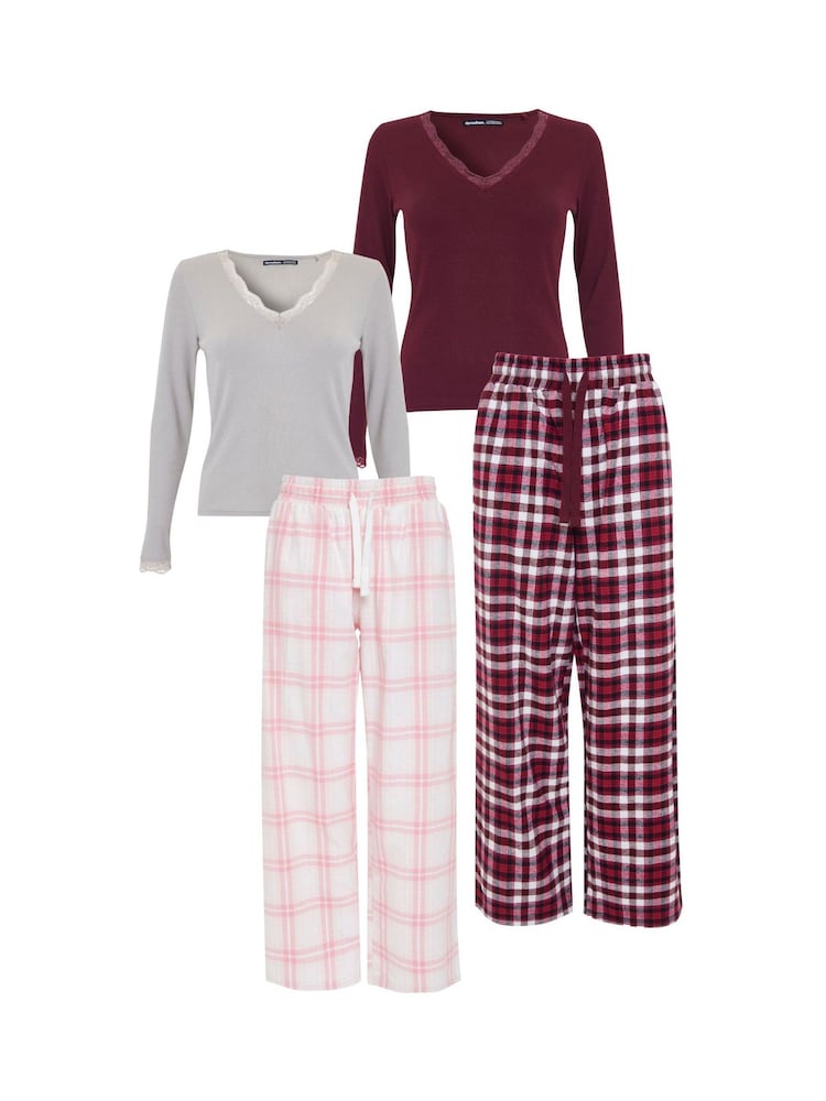 Threadbare Red Long Sleeve Check Pyjamas (2-Piece Set) (2 Pack) - Image 1 of 5 Threadbare Red Long Sleeve Check Pyjamas (2-Piece Set) (2 Pack) - Image 1 of 5