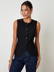 Threadbare Black Crew Neck Longline Waistcoat - Image 1 of 4