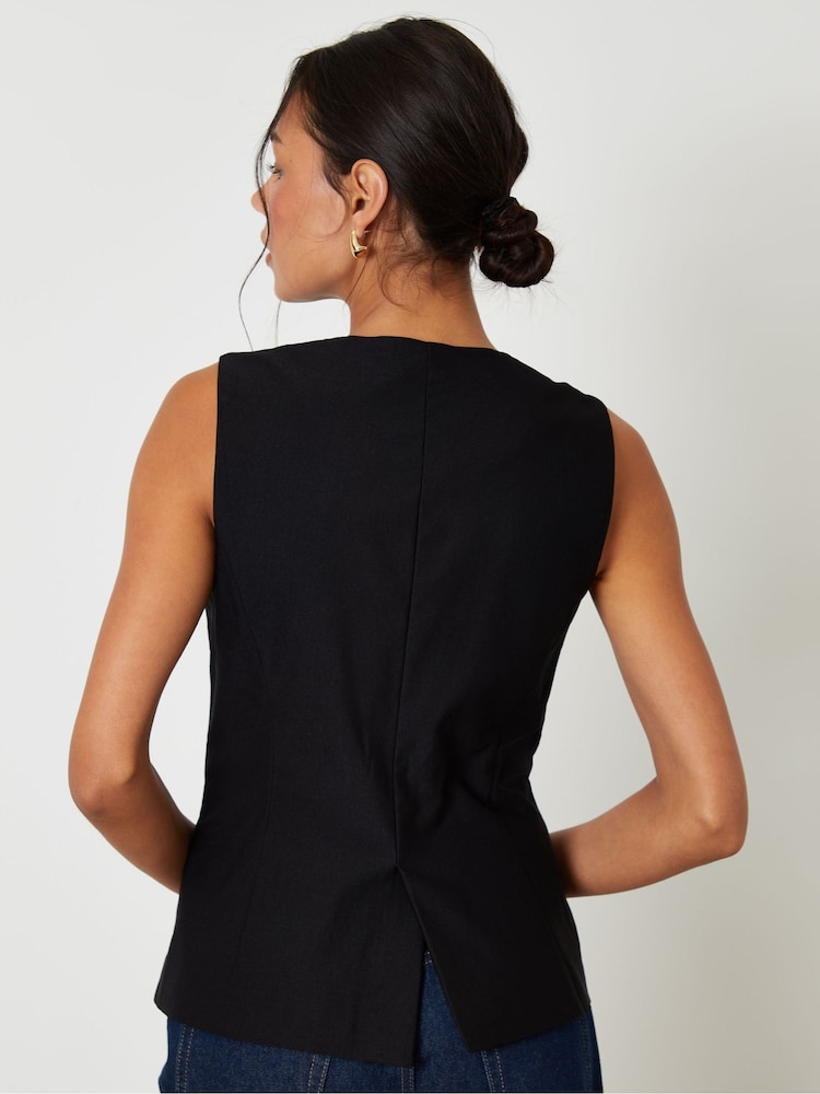 Threadbare Black Crew Neck Longline Waistcoat - Image 2 of 4 Threadbare Black Crew Neck Longline Waistcoat - Image 2 of 4