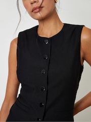 Threadbare Black Crew Neck Longline Waistcoat - Image 3 of 4