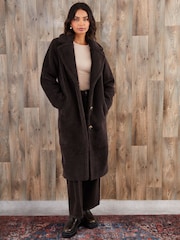 Threadbare Brown Longline Borg Coat - Image 1 of 4